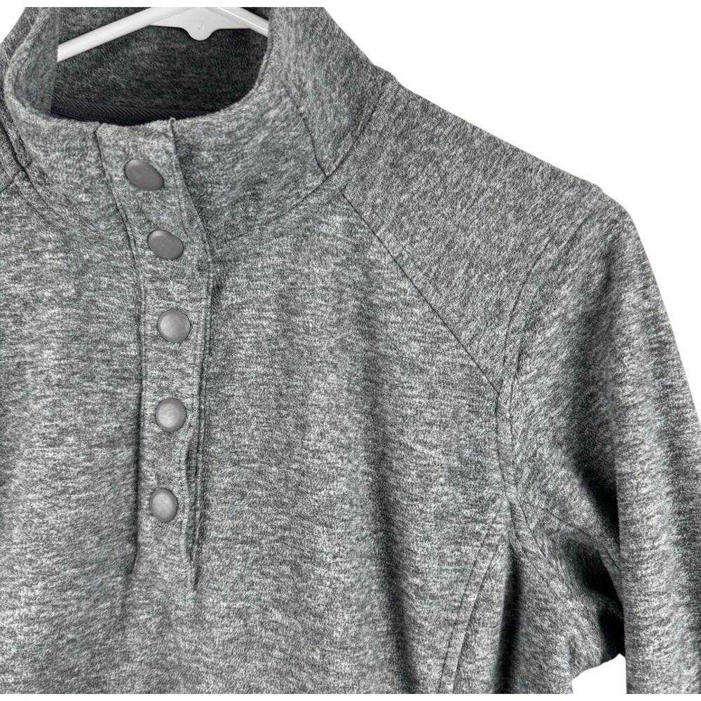Duluth Trading Co Pullover Women M Gray Snap Neck Thumbhole Active 32722-64 HGY